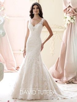 Style 215266 David Tutera White Size 8 Floor Length Ivory Straight Dress on Queenly