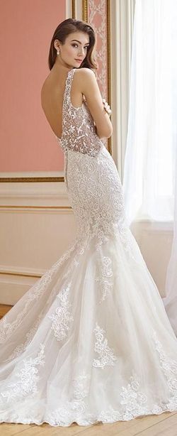 Style Lela David Tutera White Size 8 Floor Length Sheer Wedding Straight Dress on Queenly