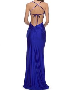 La Femme Blue Size 6 Black Tie Side slit Dress on Queenly