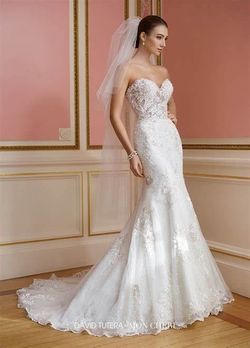 Style 217209 David Tutera White Size 10 Train Mermaid Wedding Straight Dress on Queenly