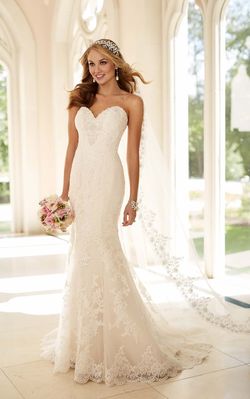 Style 6220 Stella York White Size 12 Tall Height Tulle Sweetheart Straight Dress on Queenly