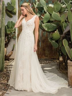 Style 2301 Casablanca White Size 14 Train A-line Dress on Queenly