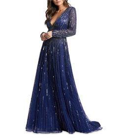 Mac Duggal Royal Blue Size 16 Medium Height Long Sleeve Sequin Ball gown on Queenly