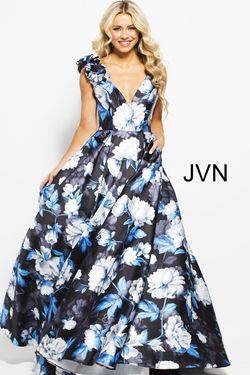 Jovani Blue Size 16 Navy Quinceanera Pageant Floral Ball gown on Queenly