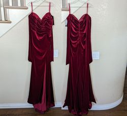 Cinderella Divine Red Size 14 Train Floor Length Velvet Side slit Dress on Queenly