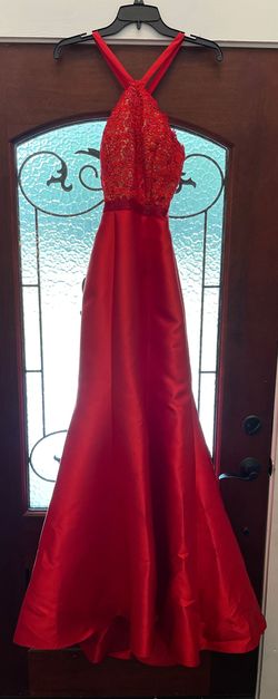 Madison James Red Size 4 Black Tie Prom Mermaid Dress on Queenly