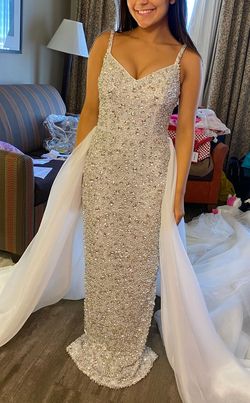 Ashley Lauren White Size 6 Floor Length Overskirt Fully-beaded Prom Train Dress on Queenly