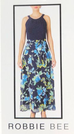 Robbie Bee Blue Size 22 Floor Length Floral Navy Straight Dress on Queenly