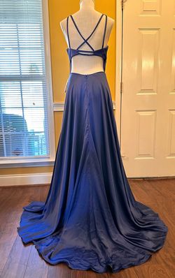 Blush Prom Royal Blue Size 6 Side Slit Black Tie Blush A-line Dress on Queenly