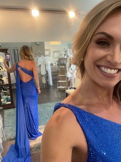 Sherri Hill Blue Size 6 50 Off Floor Length Free Shipping Side slit Dress on Queenly