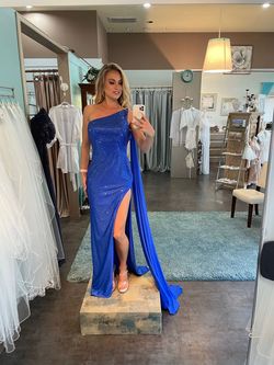Sherri Hill Blue Size 6 50 Off Floor Length Free Shipping Side slit Dress on Queenly