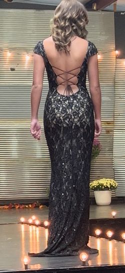 Sherri Hill Black Size 4 Cap Sleeve Sherri Prom Military Straight Dress on Queenly