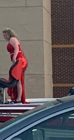 Sheer Red Size 8 Prom Lace Straight Dress on Queenly
