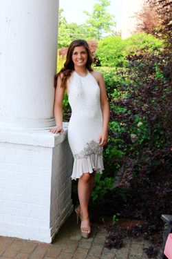 Johnathan Kayne White Size 6 Bridal Shower $300 Midi Cocktail Dress on Queenly