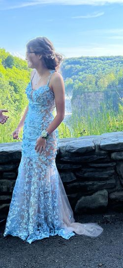 Jasz Couture illusion dress Blue Size 4 Floor Length Train Dress on Queenly