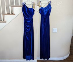 Style Royal Blue One Shoulder Velvet Ruched Side Slit Gown Amelia Couture  Blue Size 12 Polyester Prom Corset Side slit Dress on Queenly