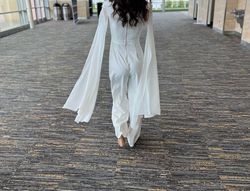 Custom White Size 2 Floor Length Bachelorette Jumpsuit Dress on Queenly