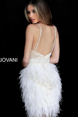 Style 1729 Jovani White Size 6 Bridal Shower Feather Bachelorette Cocktail Dress on Queenly
