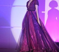 Sherri Hill Purple Size 0 Black Tie Free Shipping Ball gown on Queenly