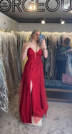 Faviana Red Size 10 Prom Lace Tall Height A-line Dress on Queenly