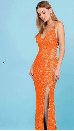 Scala Orange Size 0 Floor Length Jewelled Side slit Dress on Queenly