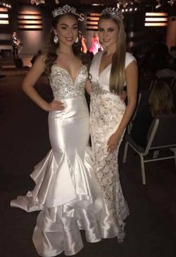 Jovani White Size 2 Floor Length Sequin Wedding Mermaid Dress on Queenly