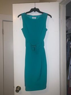 Calvin Klein Green Size 4 Teal Midi Cocktail Dress on Queenly