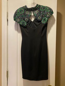 Sherri Hill Black Size 2 Midi Fitted Cap Sleeve Cocktail Dress on Queenly