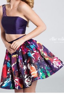 Ellie Wilde Multicolor Size 6 Two Piece Floral One Shoulder A-line Dress on Queenly