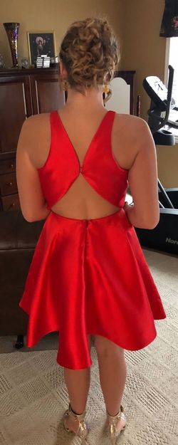 Rachel Allan Red Size 4 Keyhole V Neck Silk A-line Dress on Queenly