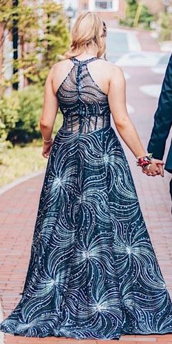 Jovani Black Size 6 Print Prom Ball gown on Queenly