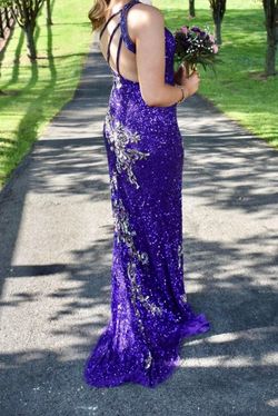 Primavera Purple Size 4 Black Tie 50 Off Prom Side slit Dress on Queenly