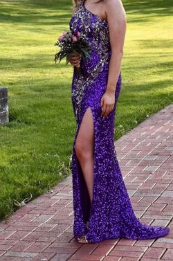 Primavera Purple Size 4 Black Tie 50 Off Prom Side slit Dress on Queenly