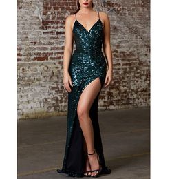 Cinderella Divine Green Size 4 Floor Length Side slit Dress on Queenly