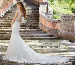 Style 218218 Martin Thornburg White Size 10 Corset Cap Sleeve Tall Height Straight Dress on Queenly