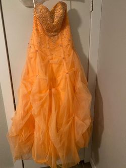 Tiffany Designs Orange Size 12 Floor Length Strapless Prom Ball gown on Queenly