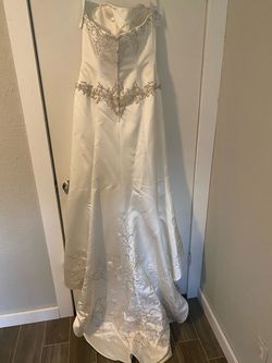 Da Vinci White Size 10 Ivory Embroidery Floor Length Corset Mermaid Dress on Queenly