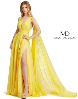 Mac Duggal Yellow Size 14 Black Tie V Neck Plunge A-line Dress on Queenly