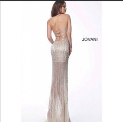Jovani Nude Size 4 Train Plunge 70 Off Sequined Cape Side slit Dress on Queenly