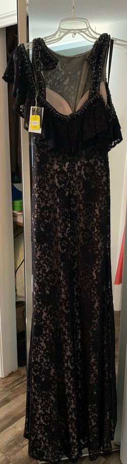 MoriLee Black Tie Size 6 Sequin Mori Lee Straight Dress on Queenly