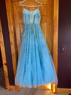 Sherri Hill Light Blue Size 10 Floor Length Corset Ball gown on Queenly