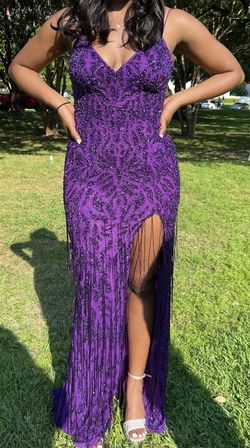 Sherri Hill Purple Size 2 Black Tie Straight Dress on Queenly
