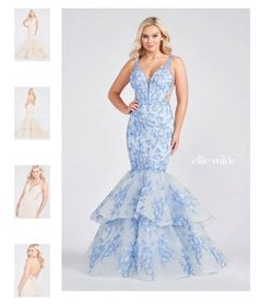 Ellie Wilde Blue Size 0 Floor Length Prom Mermaid Dress on Queenly
