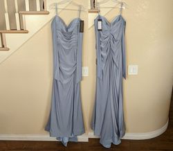 Cinderella Divine Blue Size 12 Bridesmaid Train Fitted Side slit Dress on Queenly