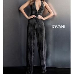 Jovani Black Tie Size 4 Halter 70 Off Floor Length Jumpsuit Dress on Queenly