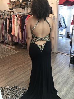 Mac Duggal Black Size 12 Sequin Backless Prom Train Dress on Queenly