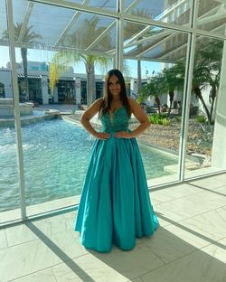 Vienna Blue Size 8 Floor Length Prom Ball gown on Queenly
