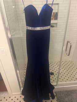 Johnathan Kayne Blue Size 4 Military Floor Length Pageant Velvet A-line Dress on Queenly