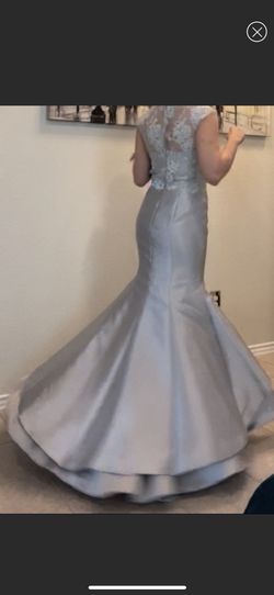 Madison James Silver Size 8 Floor Length Military Mermaid Dress on Queenly