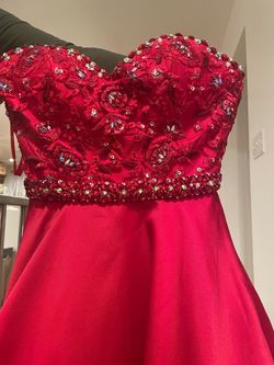 MoriLee Red Size 4 Sweetheart Floor Length Ball gown on Queenly